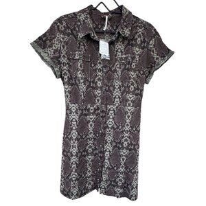 NWT Free People Dress Size Medium Snake Print Button-Down Short-Sleeve Brown